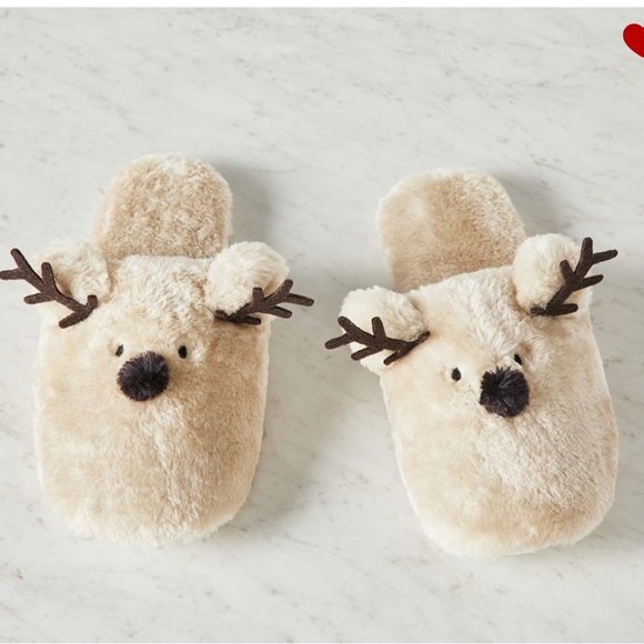 New Pottery Barn Reindeer Slippers, Size Large - Picture 1 of 7